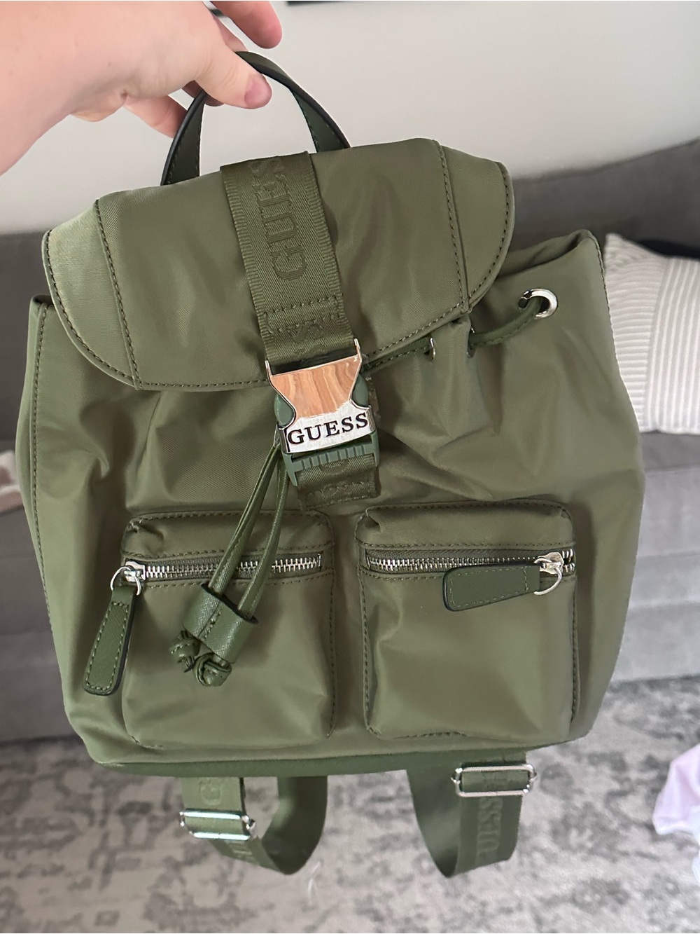 GUESS Olive Green Drawstring Backpack - Picture 4 of 5